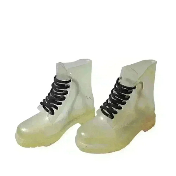Women's Transparent Thick Sole Waterproof Ankle Rain Work Mud Boots Lace Up 7.5 - Picture 5 of 9